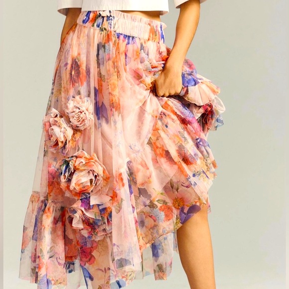 Maeve (Anthropologie) 3-D Tulle Mesh Skirt Sz M - Picture 1 of 16